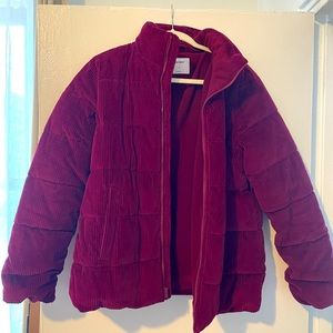 Old navy fuchsia corduroy fleece puffer jacket